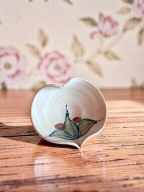 SJ Pottery Bethel Missouri Small Ceramic Dish Hand Painted Floral Trinket Bowl